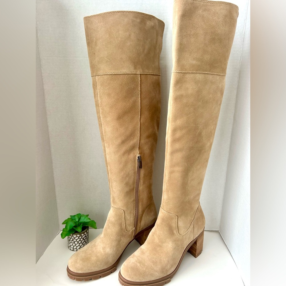 Vince Camuto Dasemma Tan Suede OTK Over The Knee Block Heel Boots Size 9.5 - Picture 9 of 12